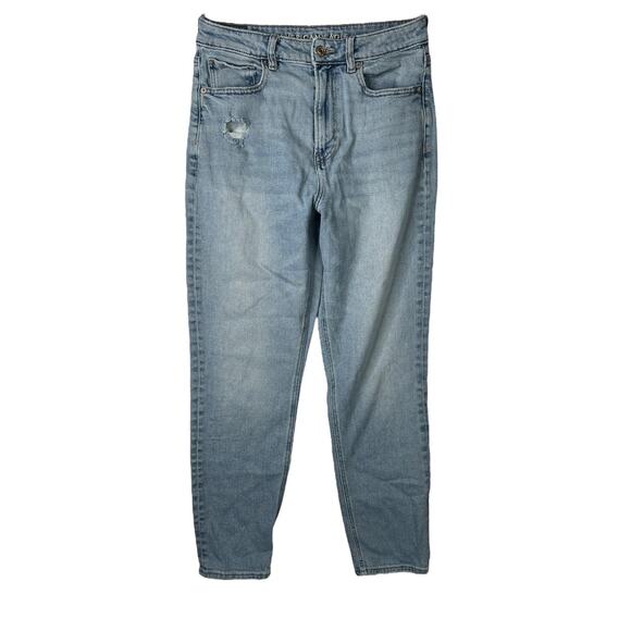 American Eagle AE Mom Jean FLAW High Rise Tapered Light Wash Distressed Denim 6 - Picture 1 of 7
